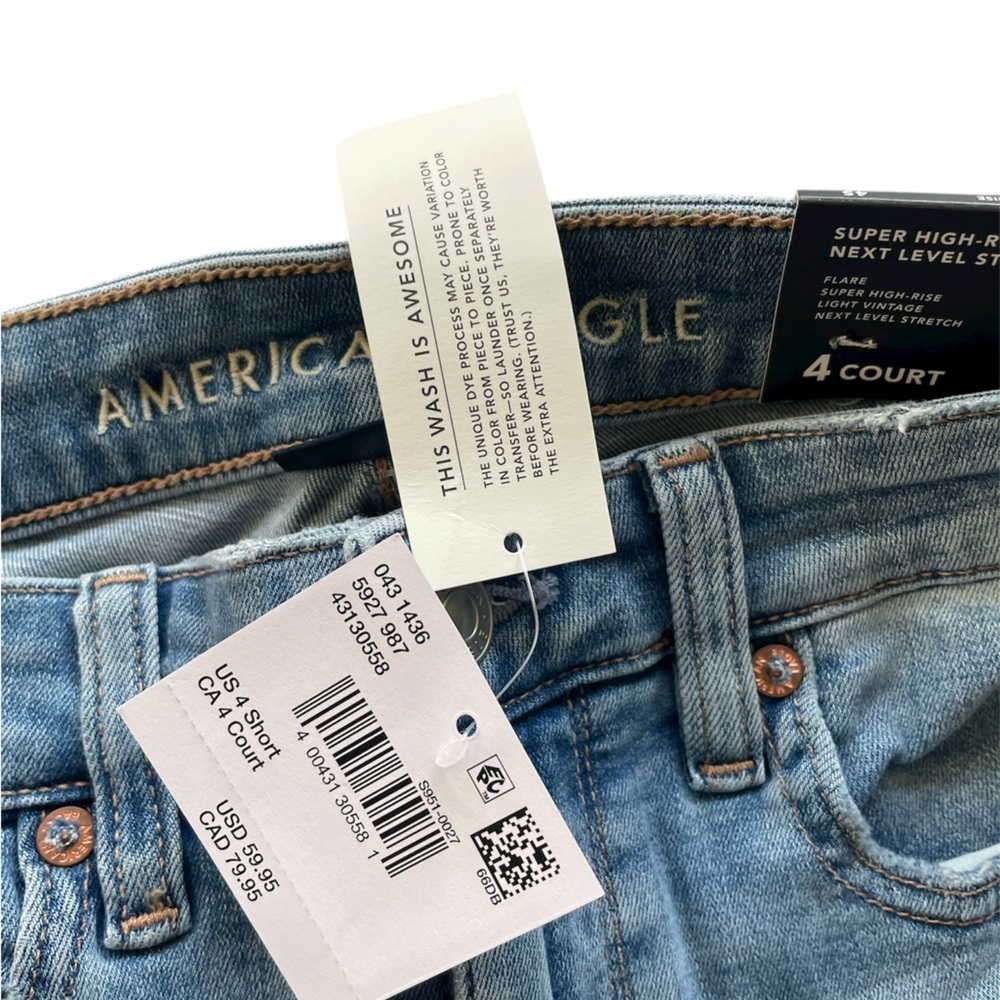 American Eagle NWT Super High Rise Next Level Stretch Flare Jeans 4 Short - Picture 6 of 6